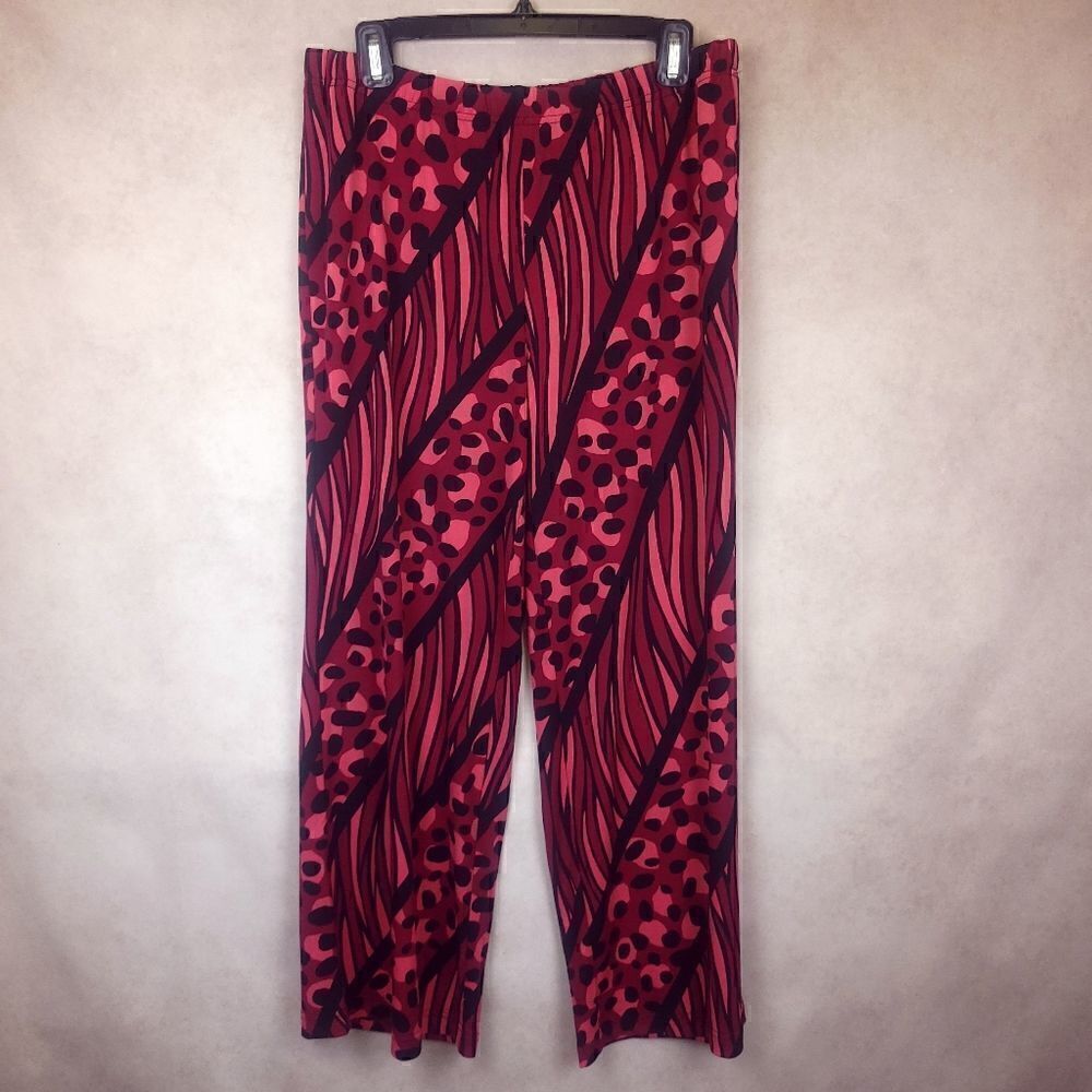 Vintage Bob Mackie Pink Black Animal Print Elastic Waistband Pants Size MP